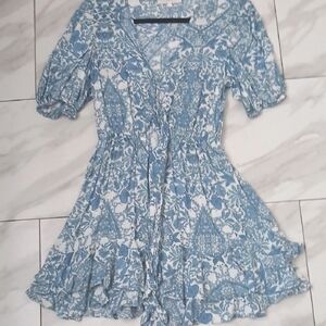 OLIVICEOUS Womens Size S Blue and White Paisley Mini Dress